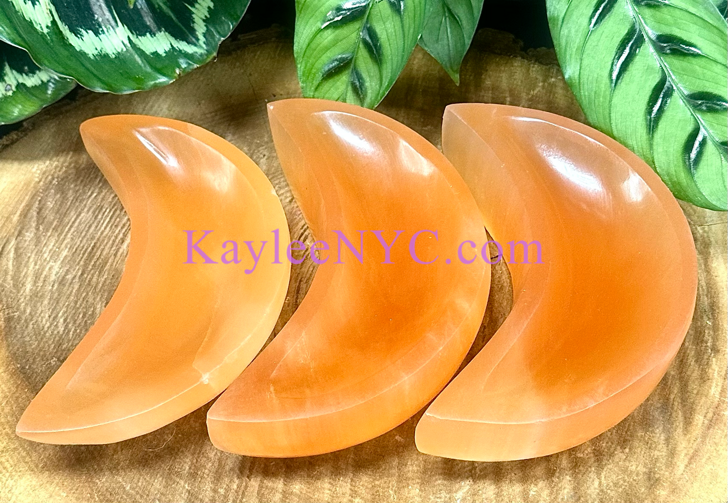 3 PCs large Natural Selenite aka Satin Spar Moon Bowl