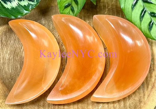 3 PCs large Natural Selenite aka Satin Spar Moon Bowl