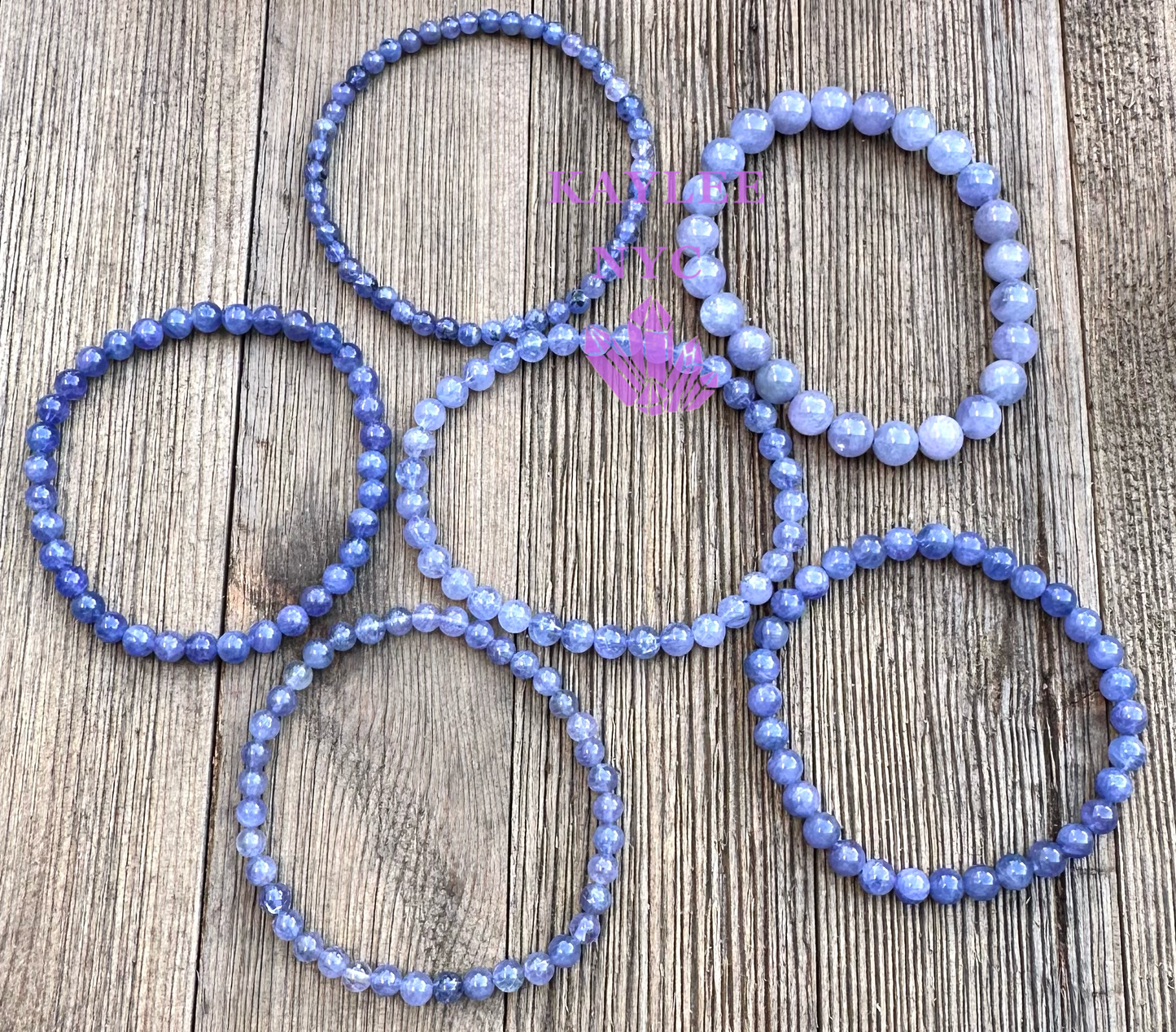 Wholesale 6 Pcs Mix Size Natural Tanzanite 6mm 7.5” Crystal Stretch Bracelet