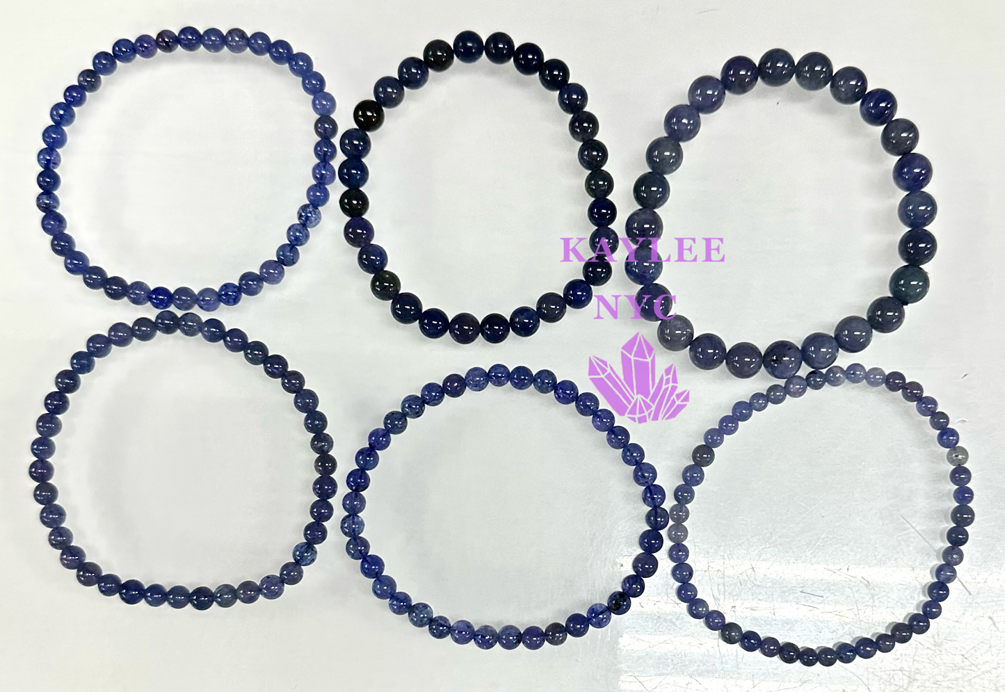 Wholesale 6 Pcs Mix Size Natural Tanzanite 6mm 7.5” Crystal Stretch Bracelet