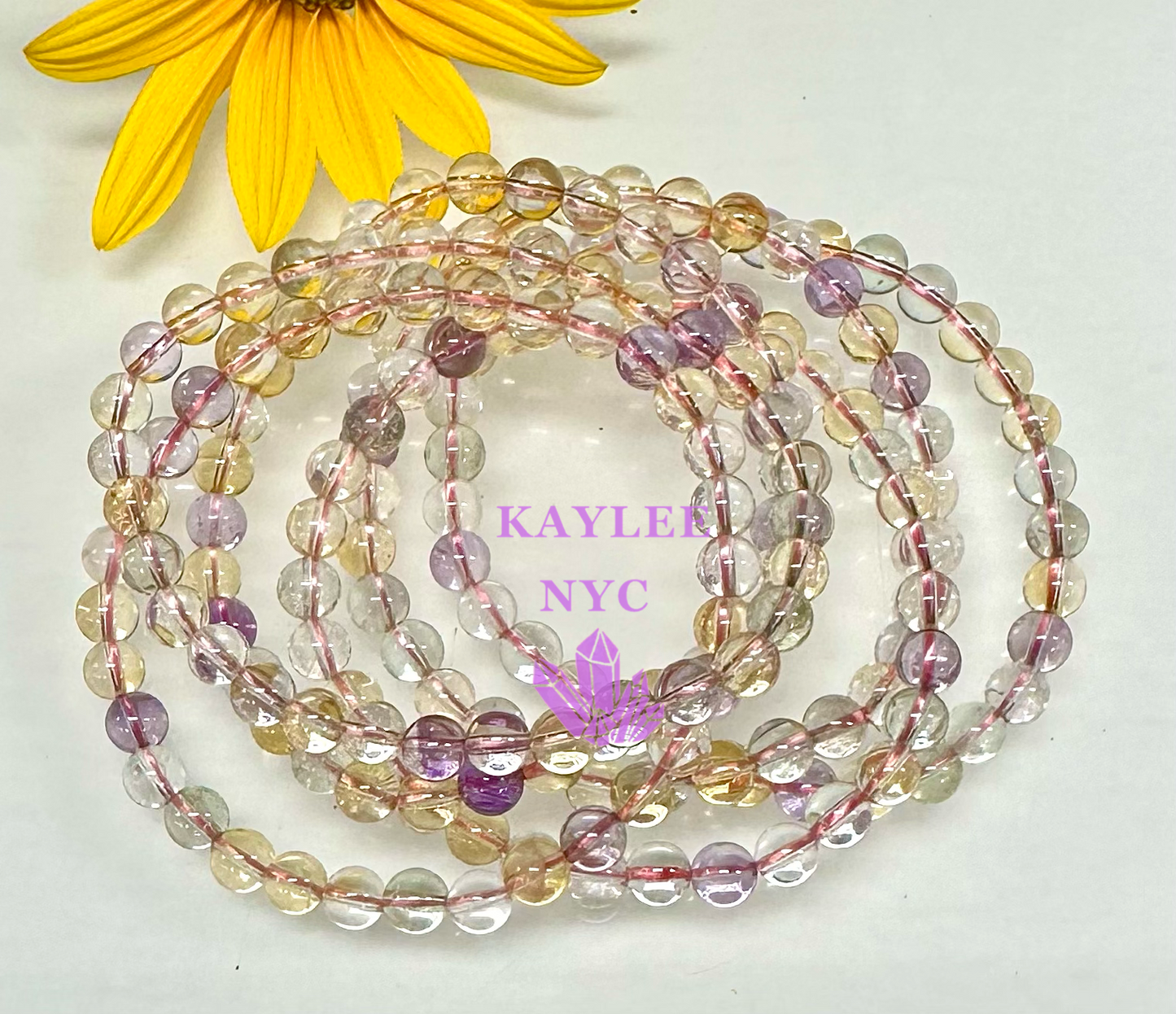 6 Pcs Natural Ametrine 6mm 7.5” Crystal Healing Stretch Bracelet