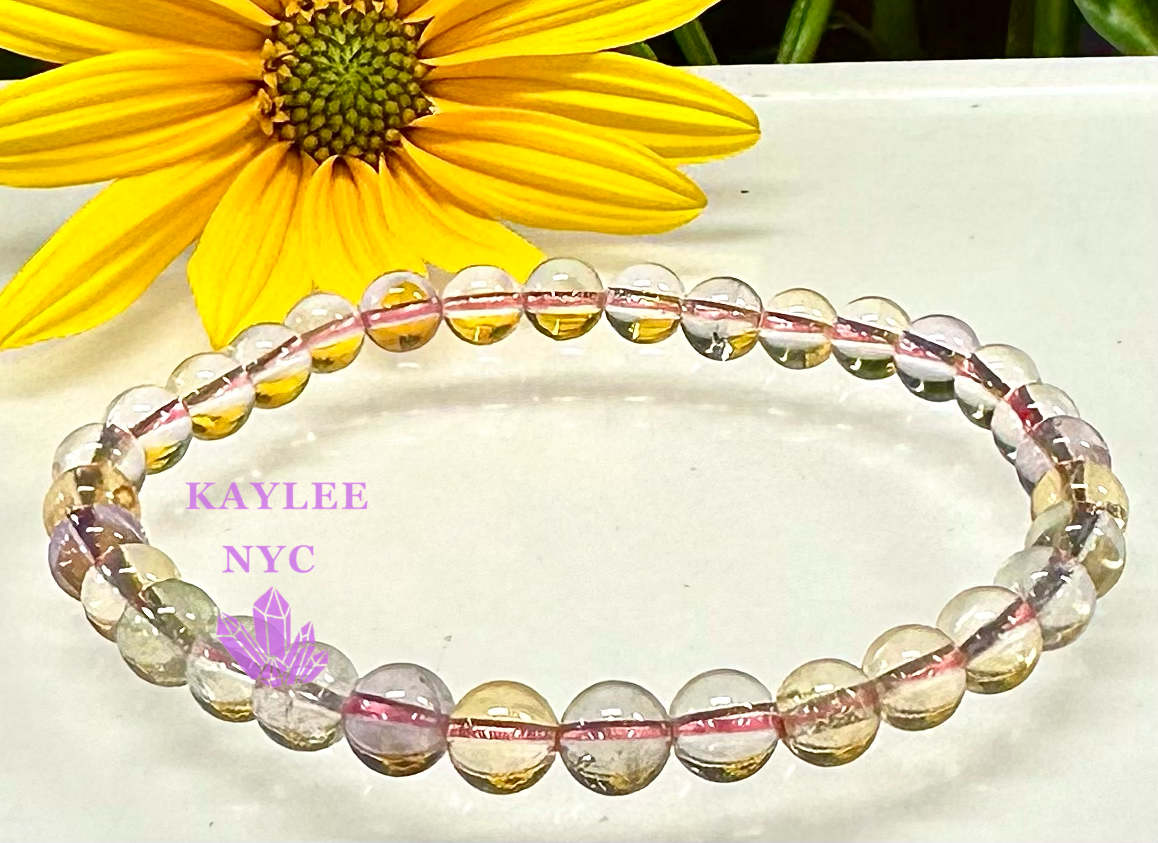 6 Pcs Natural Ametrine 6mm 7.5” Crystal Healing Stretch Bracelet