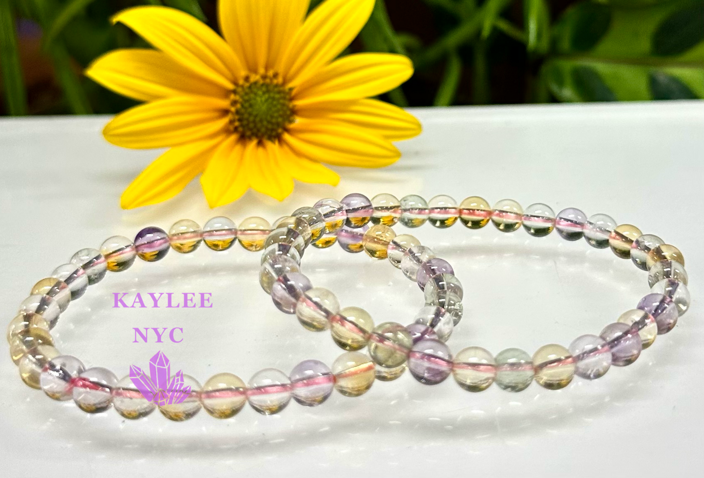 6 Pcs Natural Ametrine 6mm 7.5” Crystal Healing Stretch Bracelet