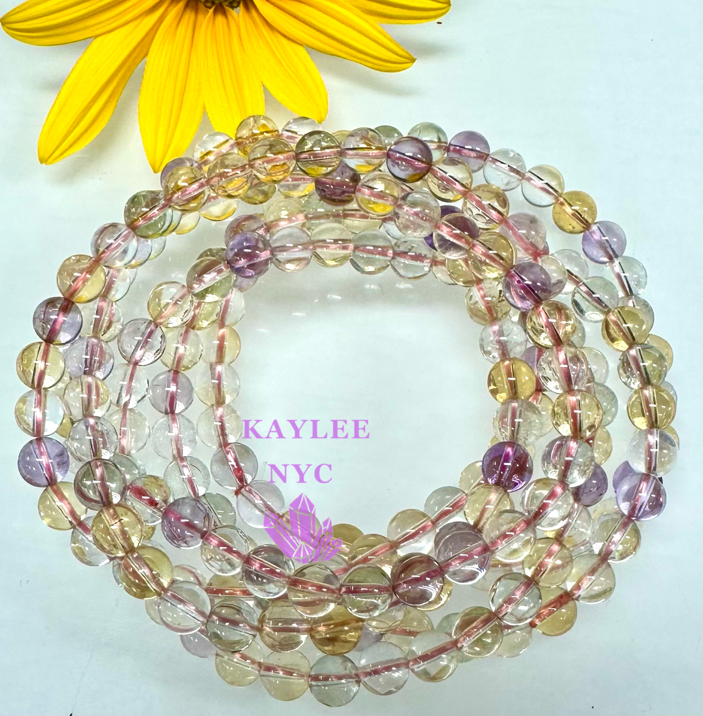 6 Pcs Natural Ametrine 6mm 7.5” Crystal Healing Stretch Bracelet