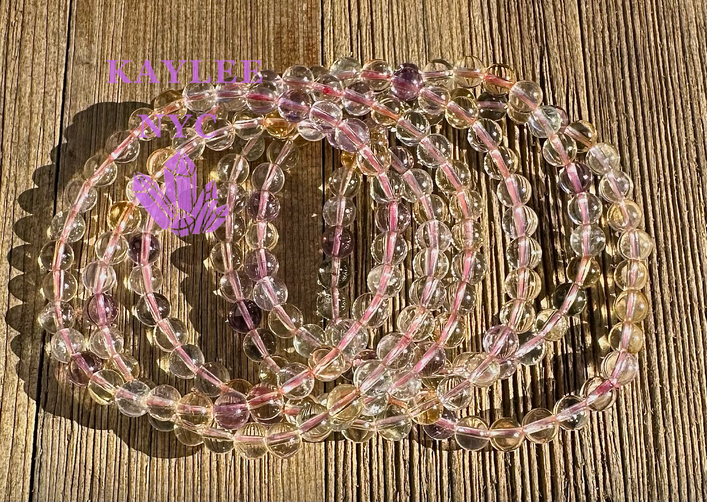 6 Pcs Natural Ametrine 6mm 7.5” Crystal Healing Stretch Bracelet