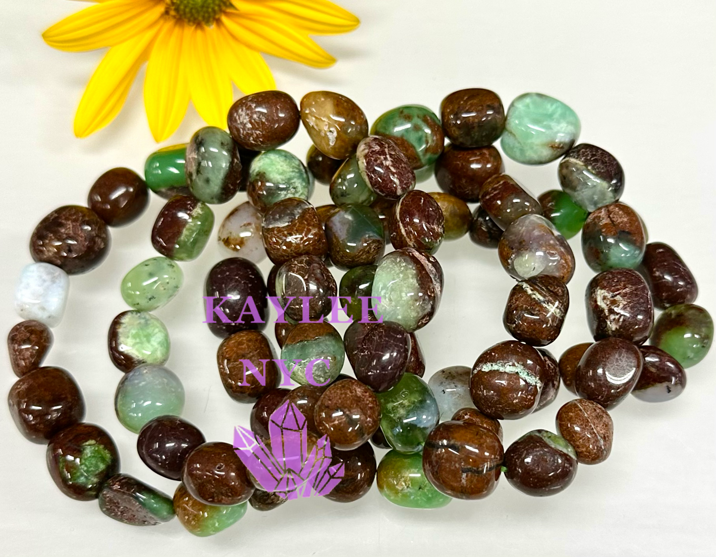 6 Pcs Natural Chrysoprase tumble Stretch Bracelet Crystal Healing Energy