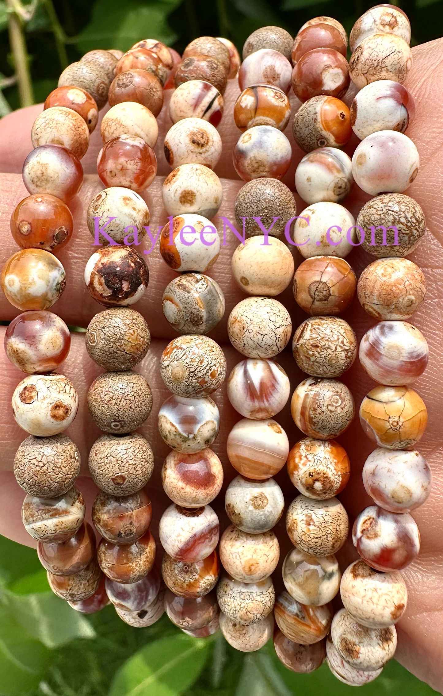 6 PCs 6mm Natural Fire Agate Stretch Bracelet 7.5”