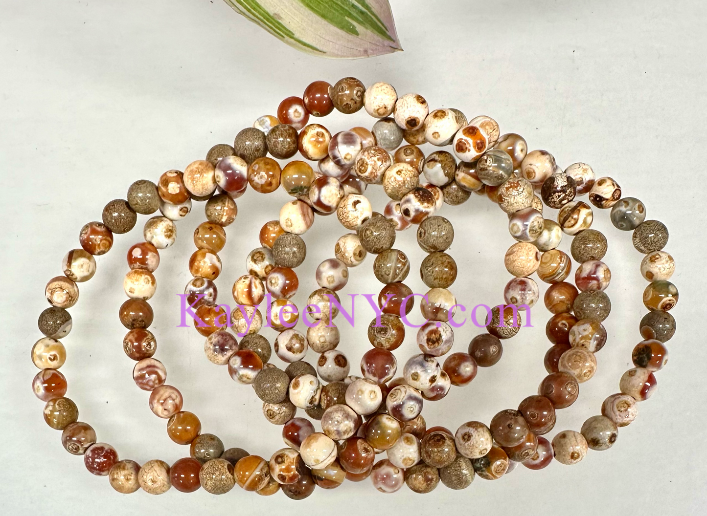 6 PCs 6mm Natural Fire Agate Stretch Bracelet 7.5”