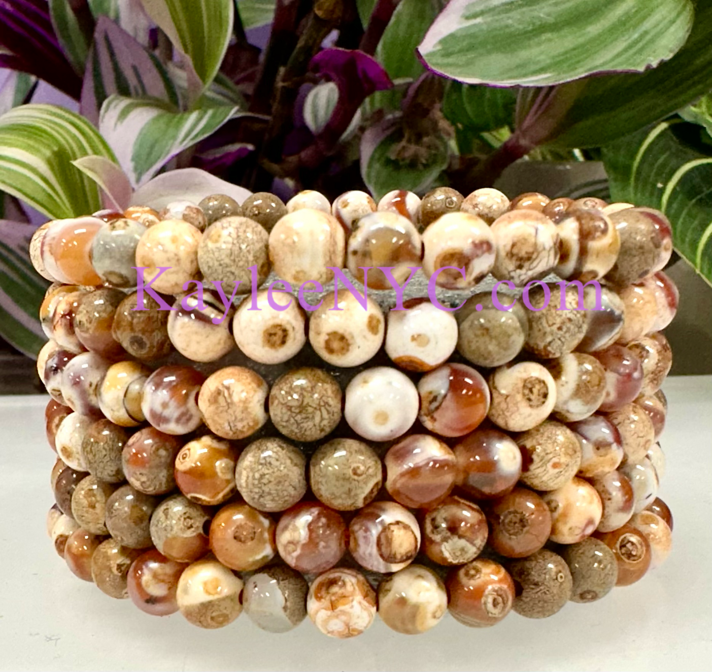 6 PCs 6mm Natural Fire Agate Stretch Bracelet 7.5”