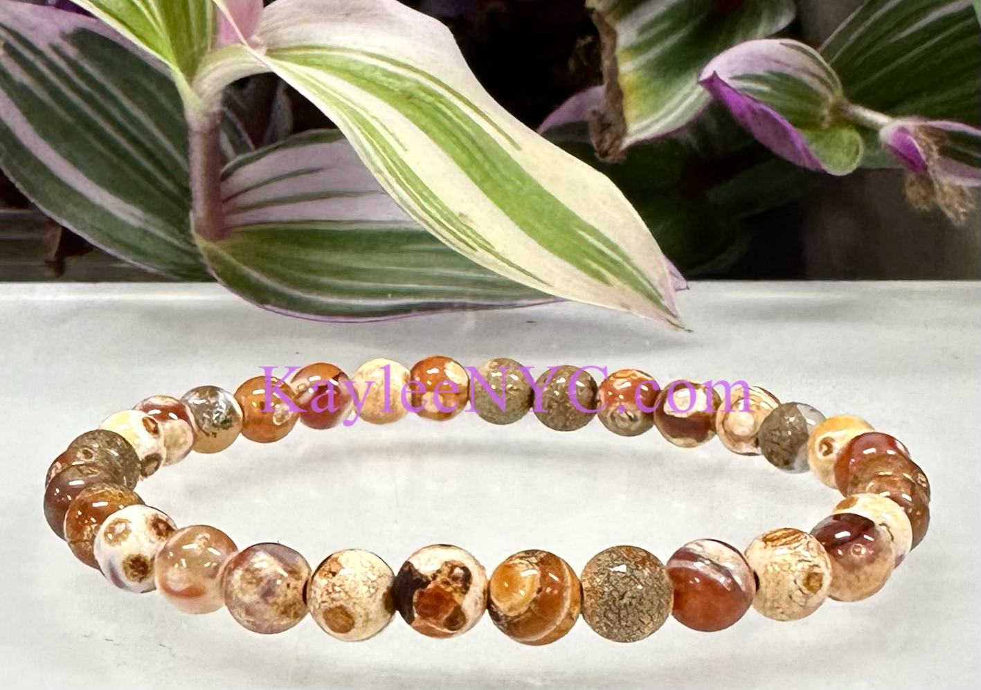 6 PCs 6mm Natural Fire Agate Stretch Bracelet 7.5”