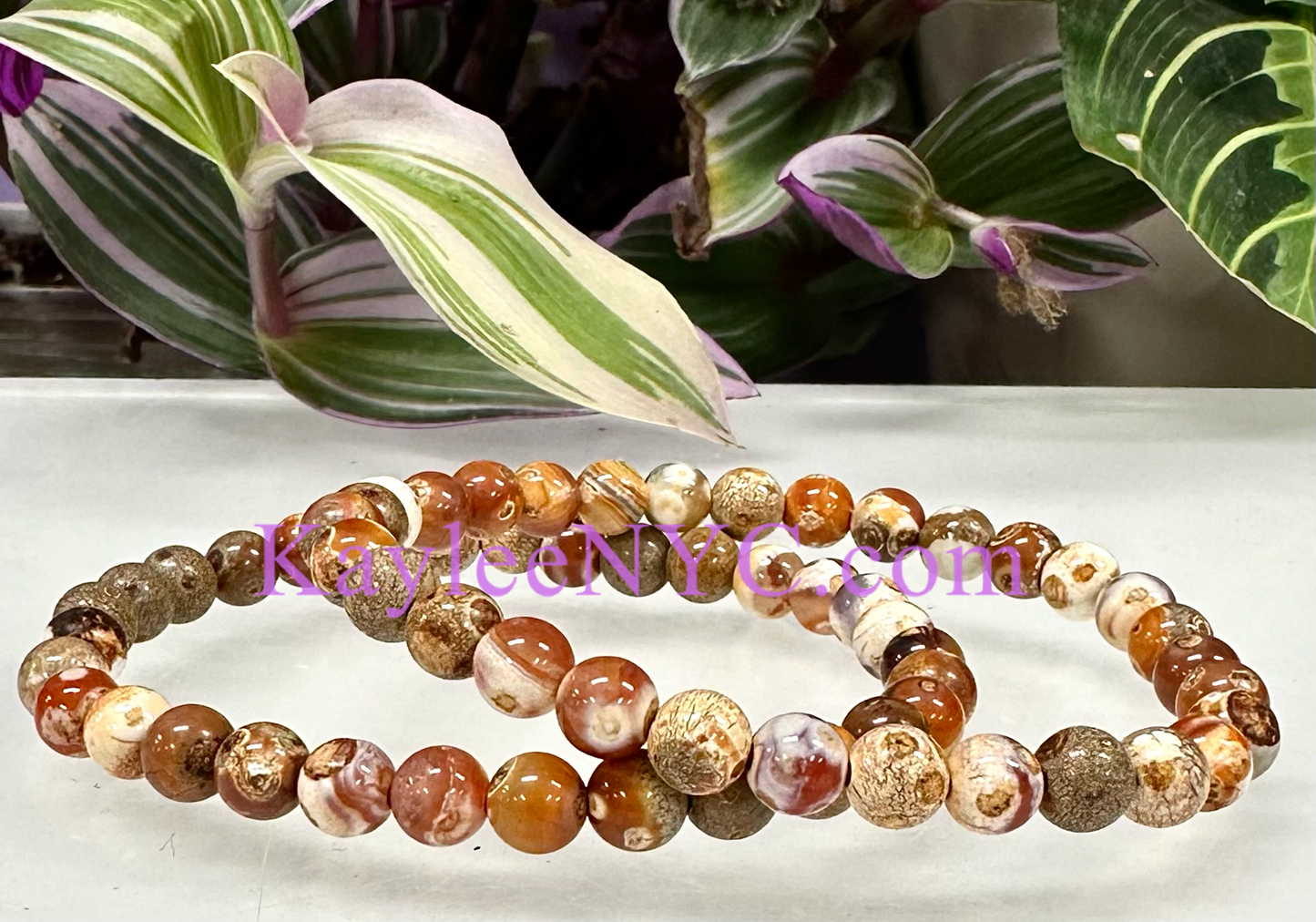 6 PCs 6mm Natural Fire Agate Stretch Bracelet 7.5”