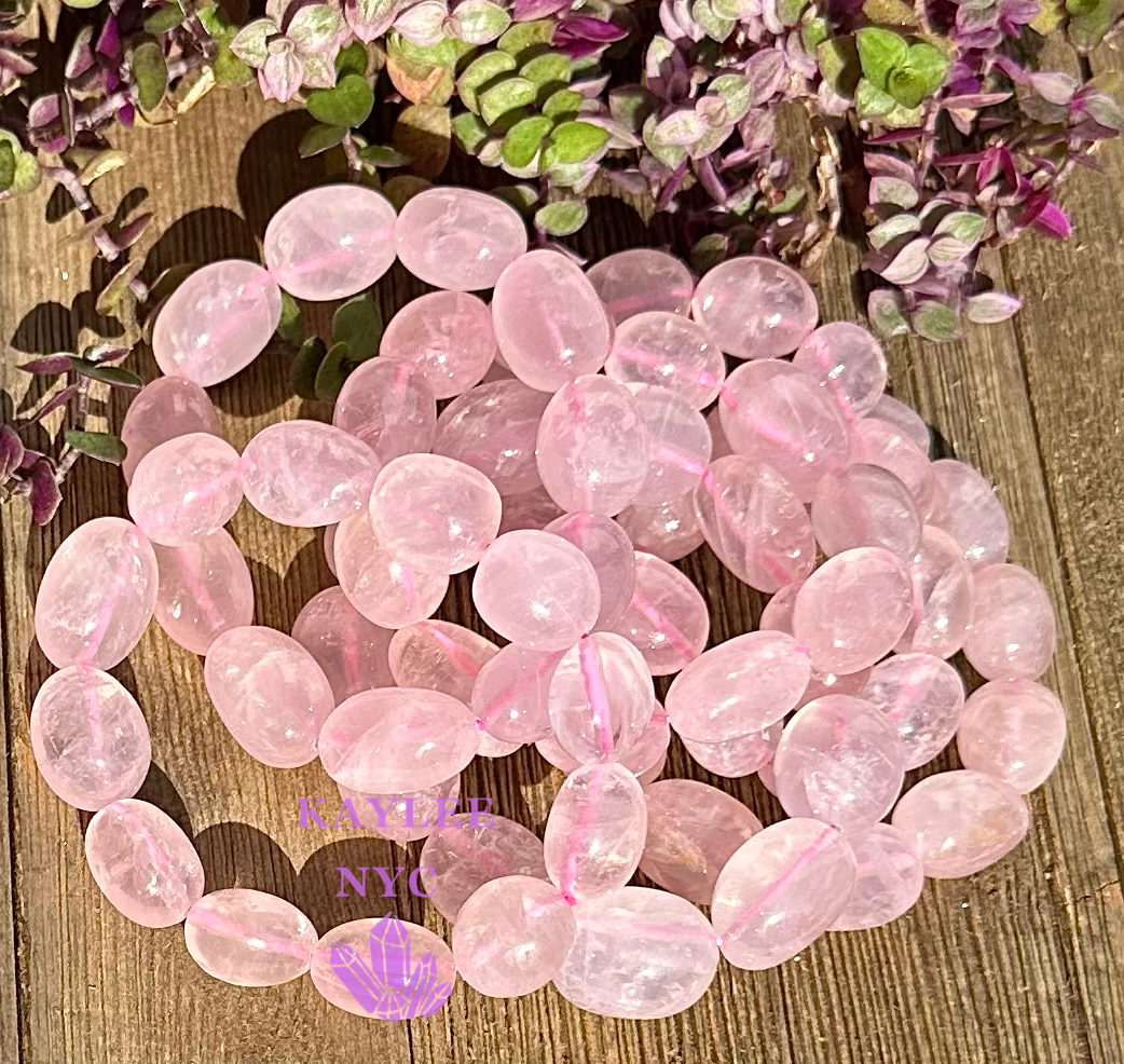 6 Pcs Natural Rose Quartz tumble Stretch Bracelet Crystal Healing Energy