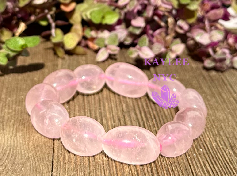 6 Pcs Natural Rose Quartz tumble Stretch Bracelet Crystal Healing Energy