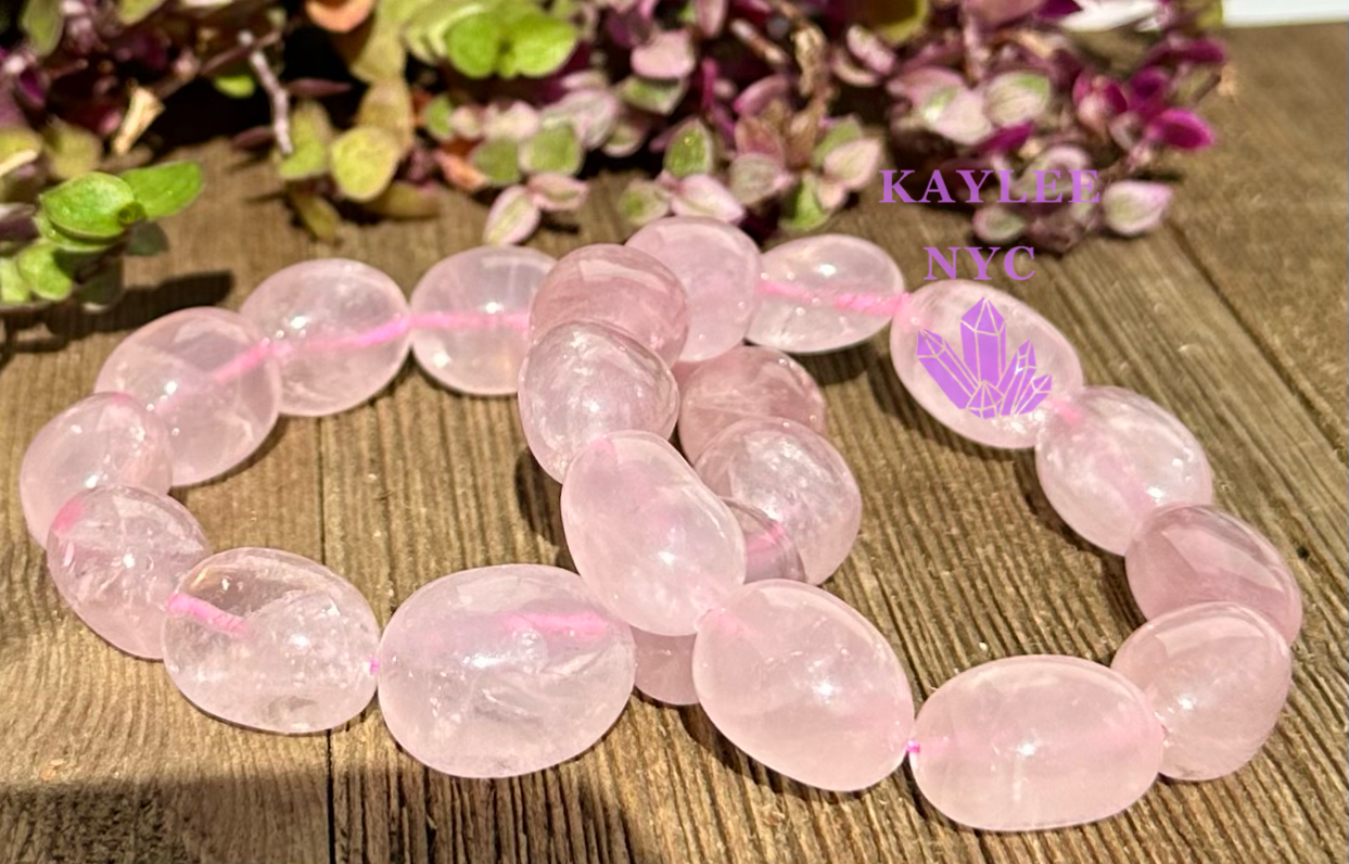 6 Pcs Natural Rose Quartz tumble Stretch Bracelet Crystal Healing Energy