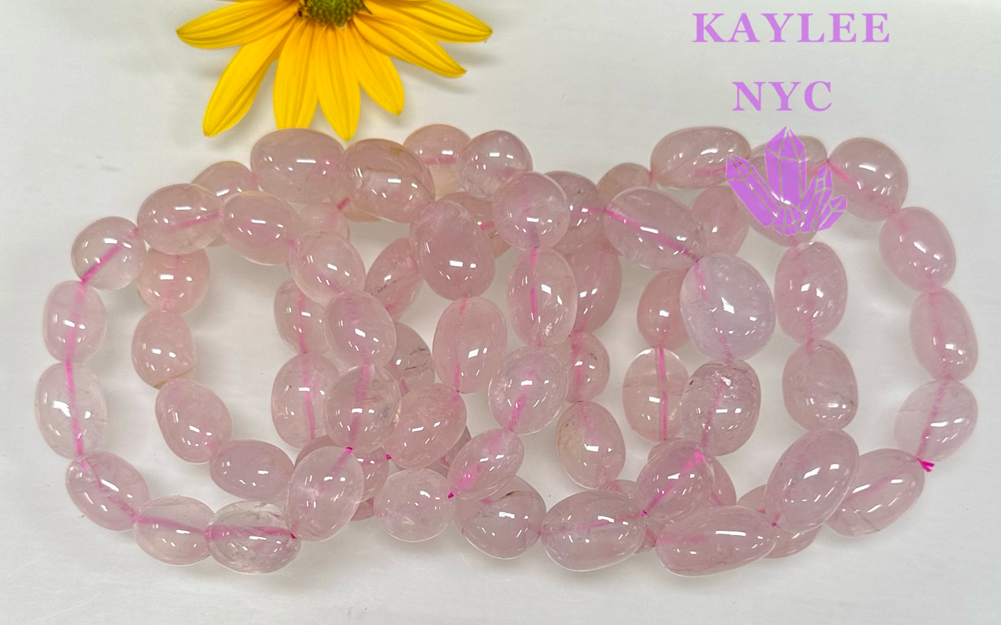 6 Pcs Natural Rose Quartz tumble Stretch Bracelet Crystal Healing Energy