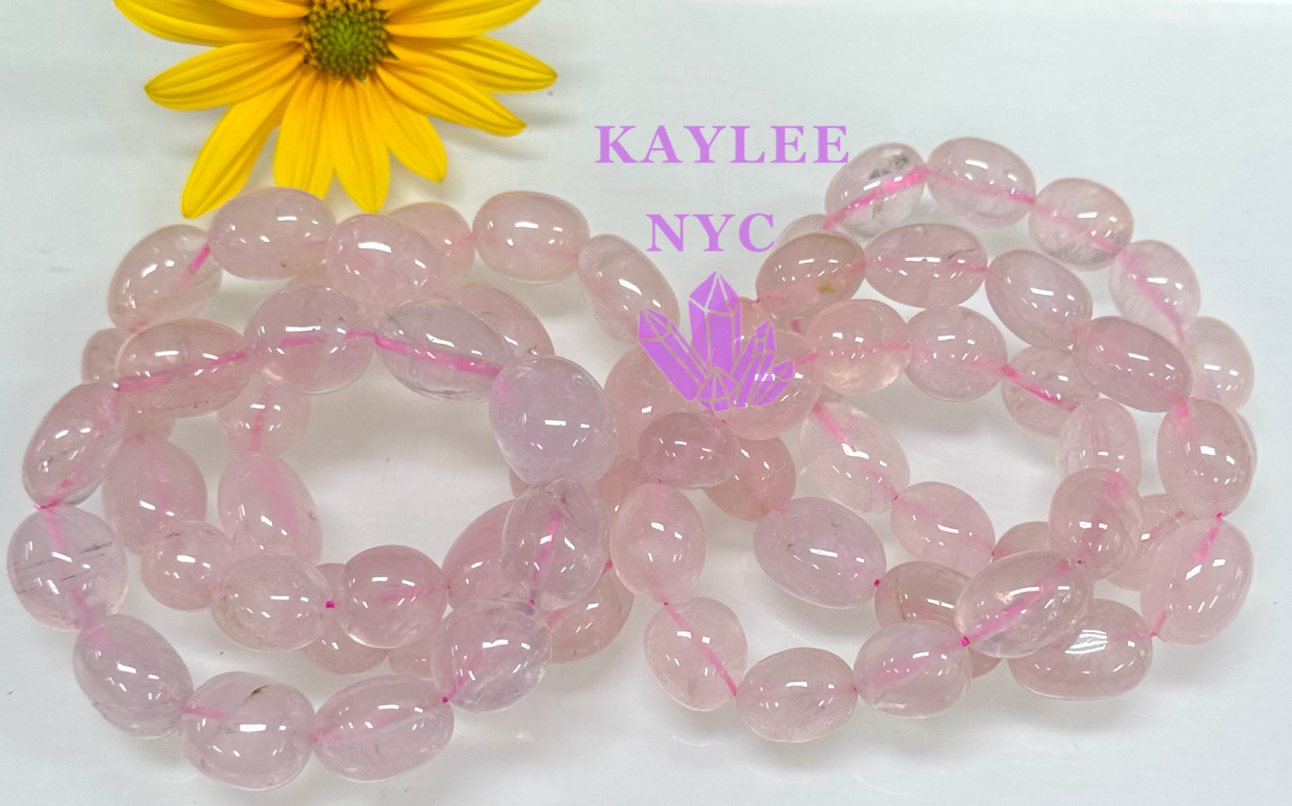 6 Pcs Natural Rose Quartz tumble Stretch Bracelet Crystal Healing Energy