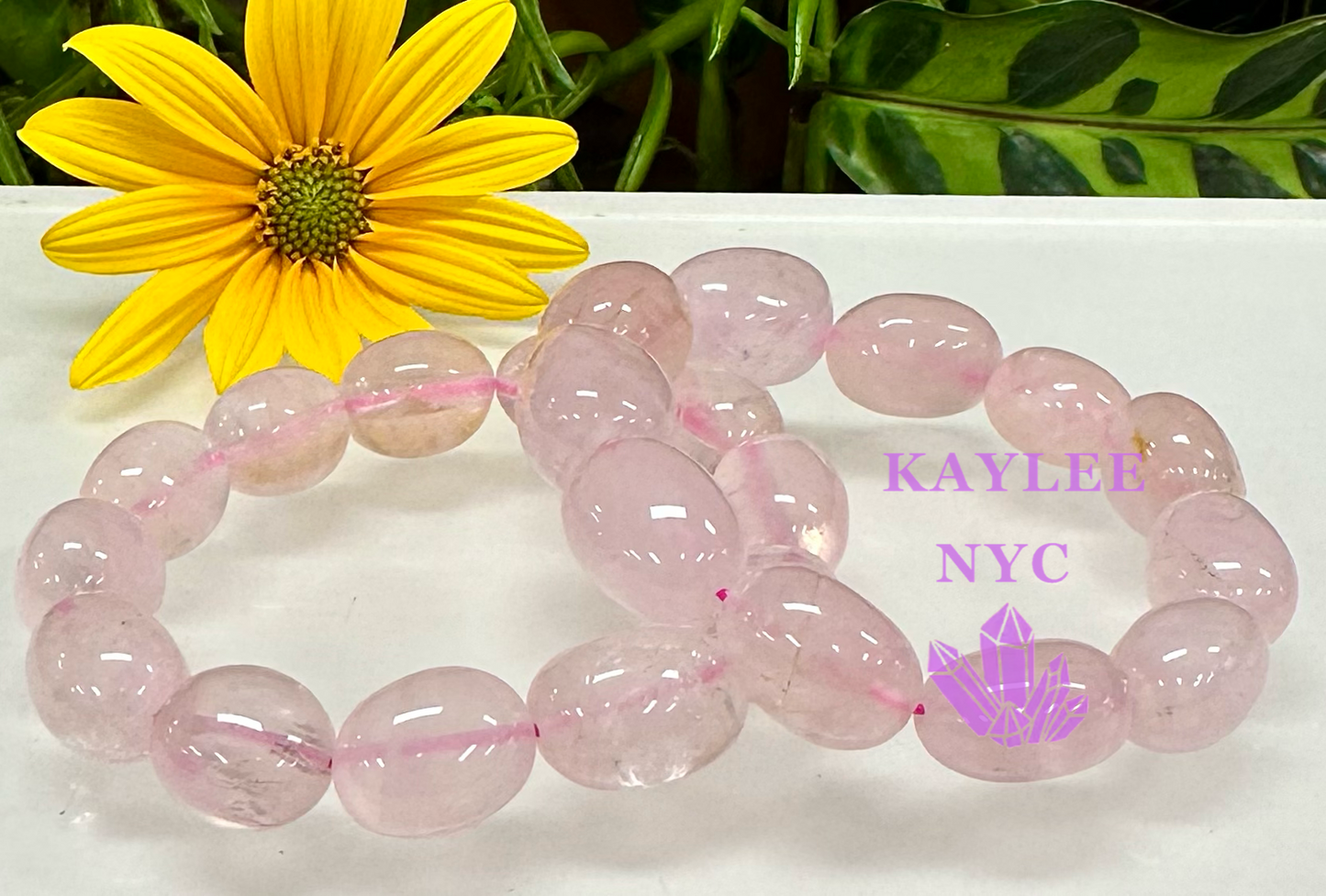 6 Pcs Natural Rose Quartz tumble Stretch Bracelet Crystal Healing Energy