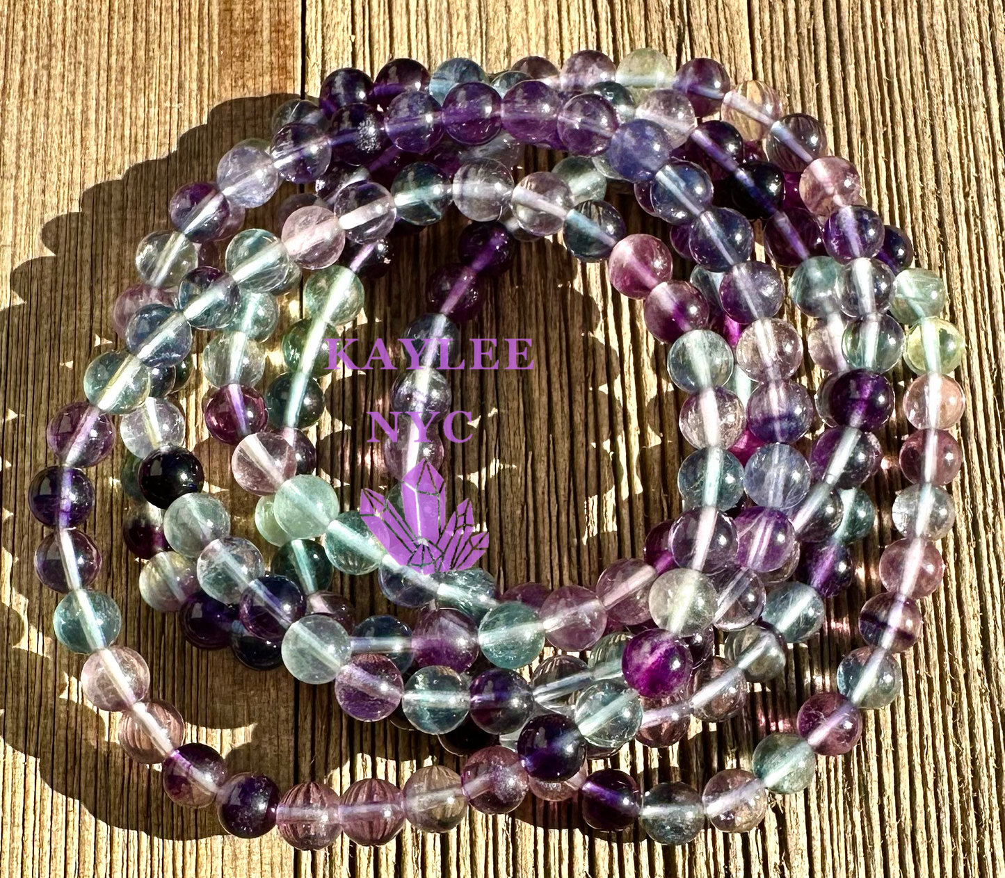 6 PCs 6mm Natural Rainbow Fluorite Stretch Bracelet 7.5”