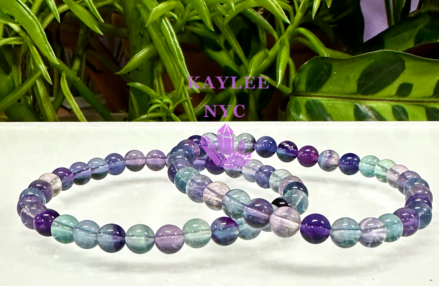 6 PCs 6mm Natural Rainbow Fluorite Stretch Bracelet 7.5”