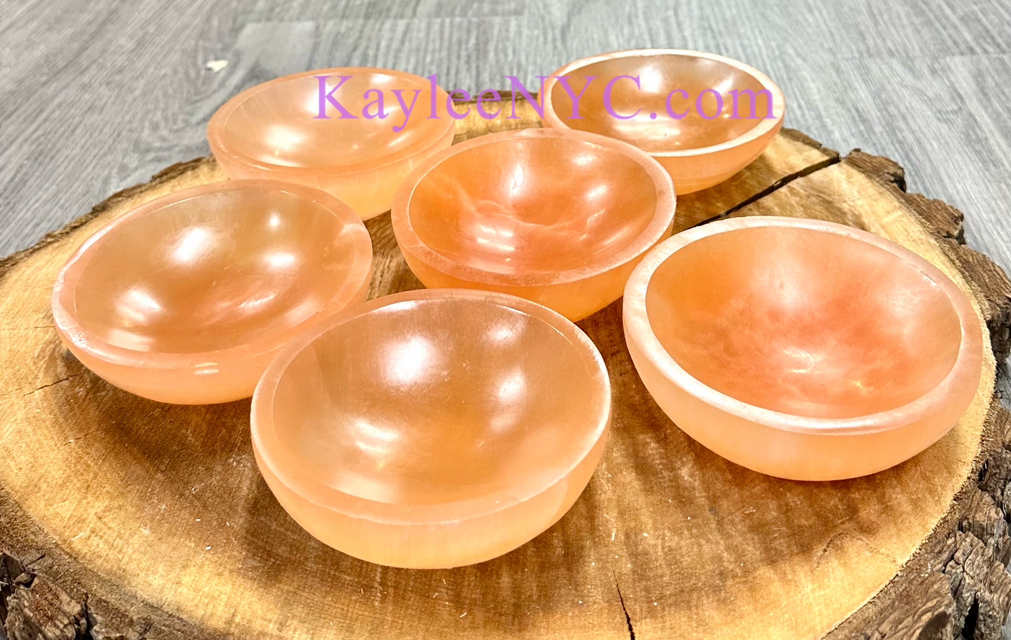 6 PCs Natural Peach Selenite aka Satin Spar Bowl ~10cm