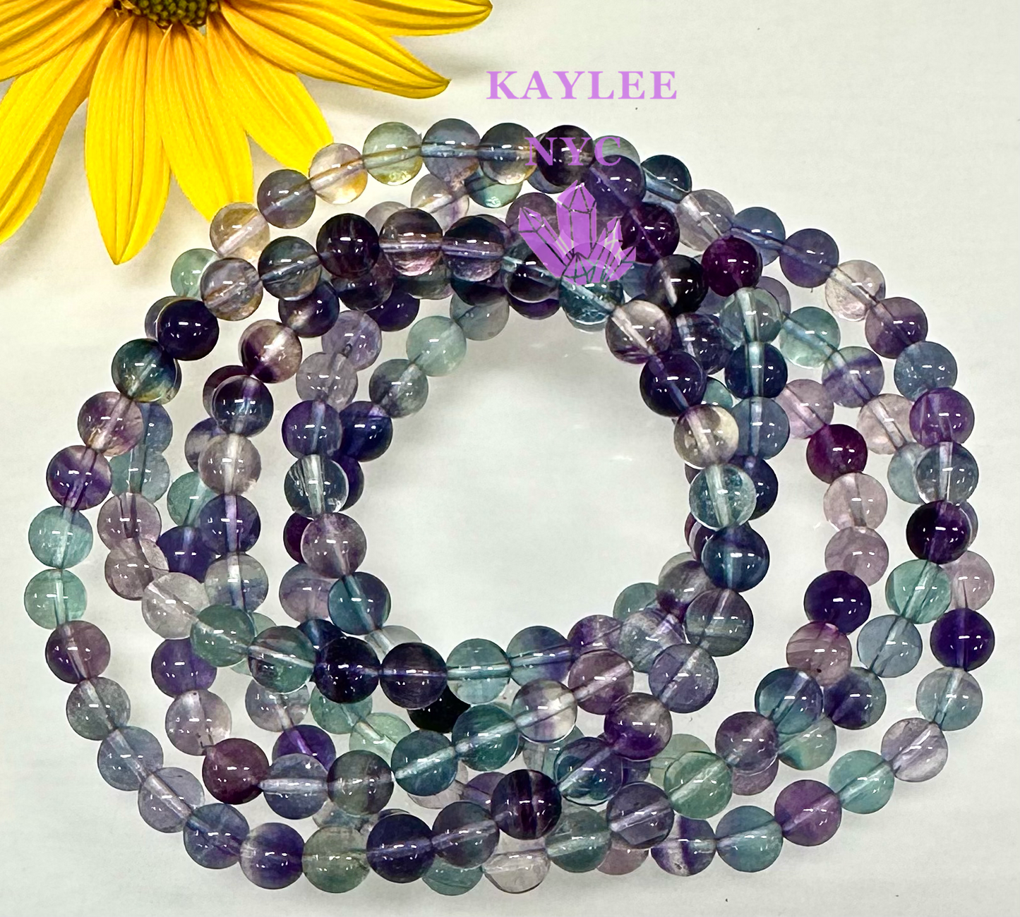 6 PCs 6mm Natural Rainbow Fluorite Stretch Bracelet 7.5”