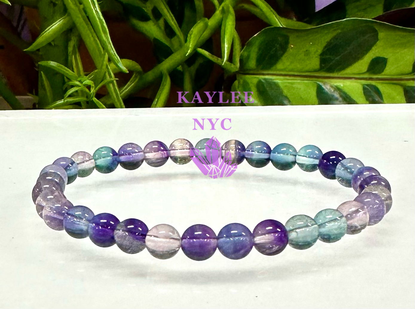 6 PCs 6mm Natural Rainbow Fluorite Stretch Bracelet 7.5”