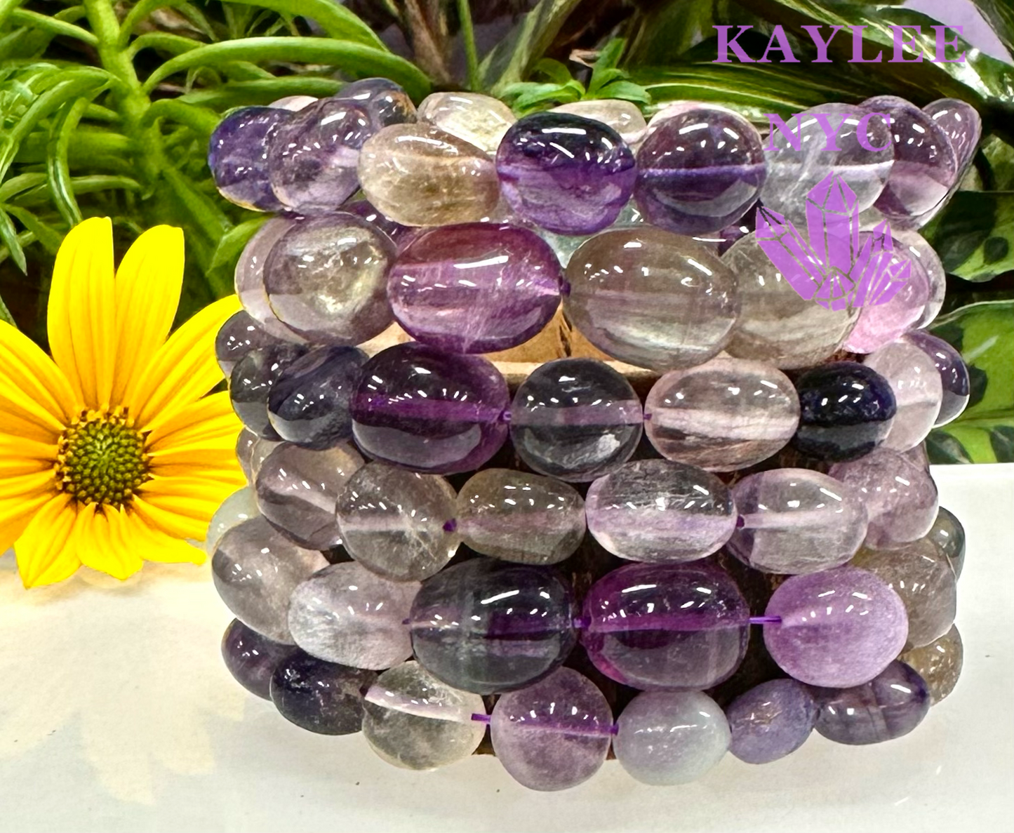 Wholesale 6 Pcs Natural Fluorite tumble 8” Stretch Bracelet Crystal Healing Energy