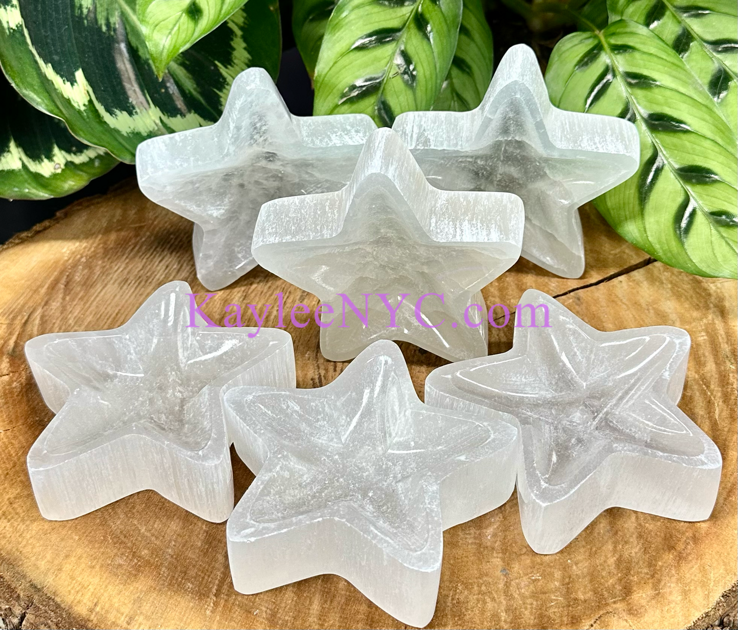 6 PCs large Natural Selenite aka Satin Spar Star Bowl ~10cm