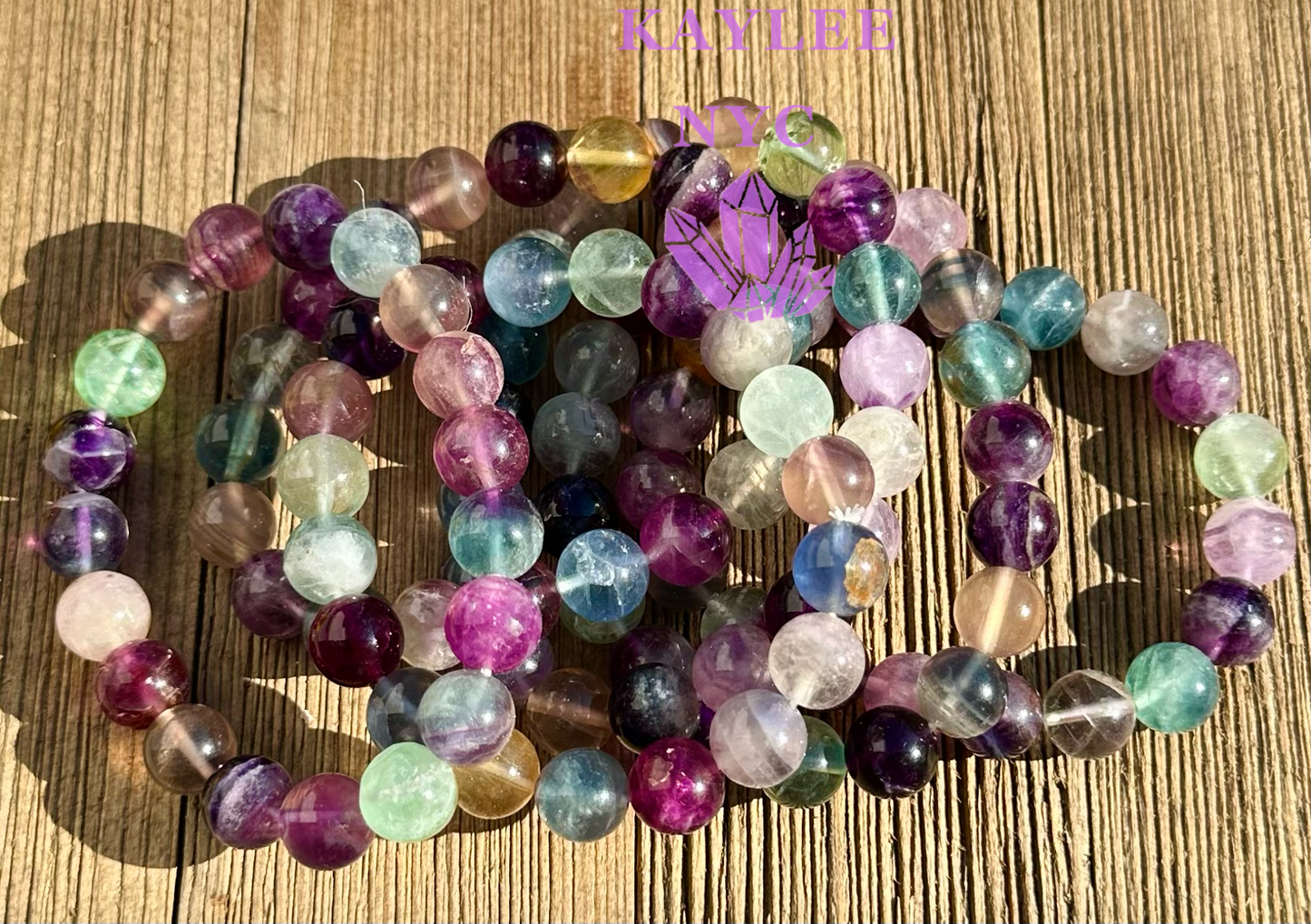 6 PCs 10mm Natural Rainbow Fluorite Stretch Bracelet 7.5”