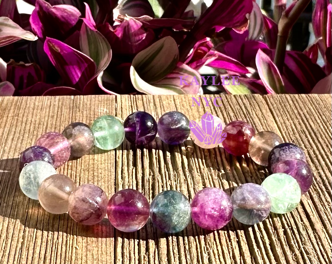 6 PCs 10mm Natural Rainbow Fluorite Stretch Bracelet 7.5”