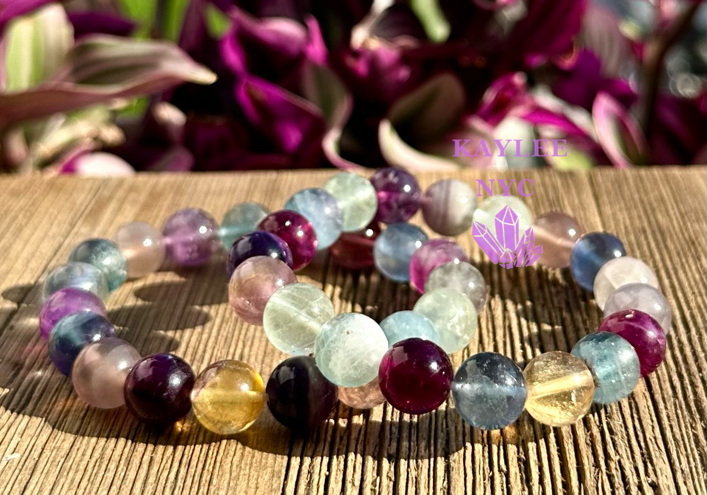 6 PCs 10mm Natural Rainbow Fluorite Stretch Bracelet 7.5”