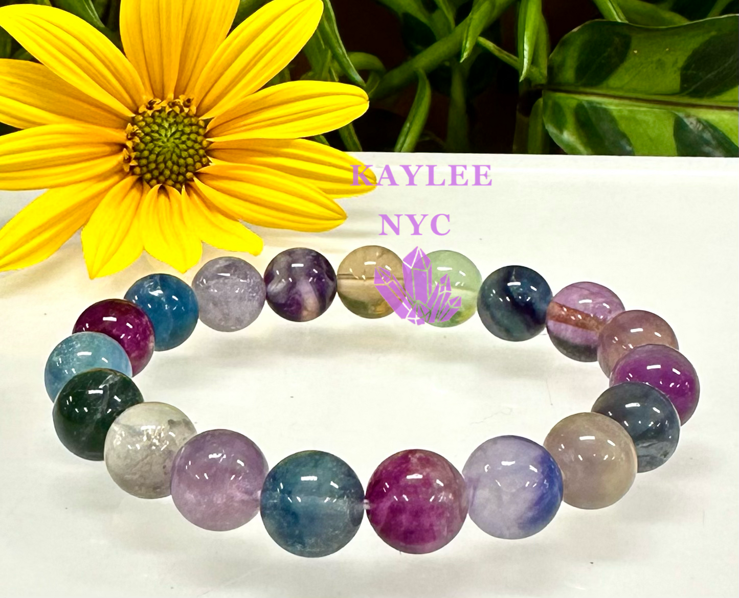 6 PCs 10mm Natural Rainbow Fluorite Stretch Bracelet 7.5”