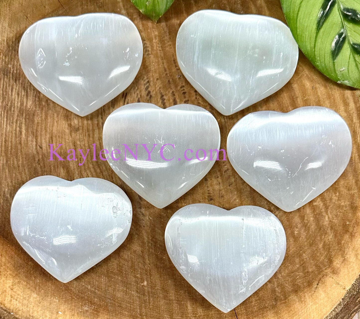 Wholesale Lot 6 pcs Natural Selenite aka Satin Spar Heart 8cm Healing Energy