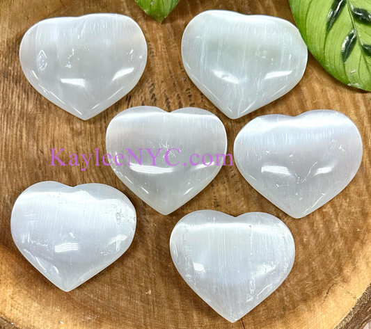 Wholesale Lot 6 pcs Natural Selenite aka Satin Spar Heart 8cm Healing Energy