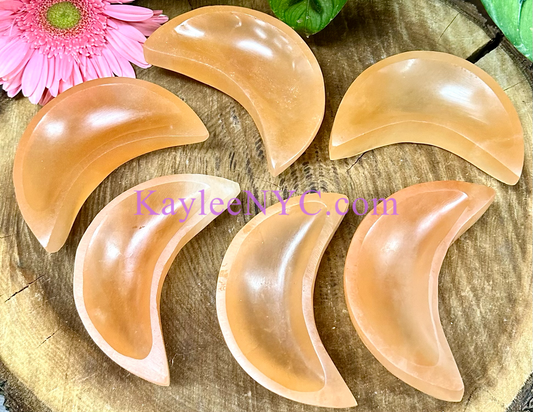 6 pcs Natural Peach Selenite aka Satin Spar Moon Bowl ~10cm