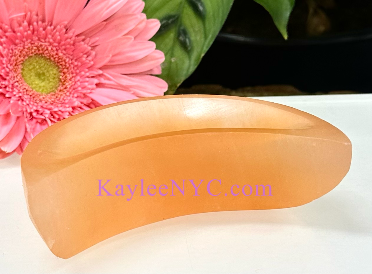 6 pcs Natural Peach Selenite aka Satin Spar Moon Bowl ~10cm