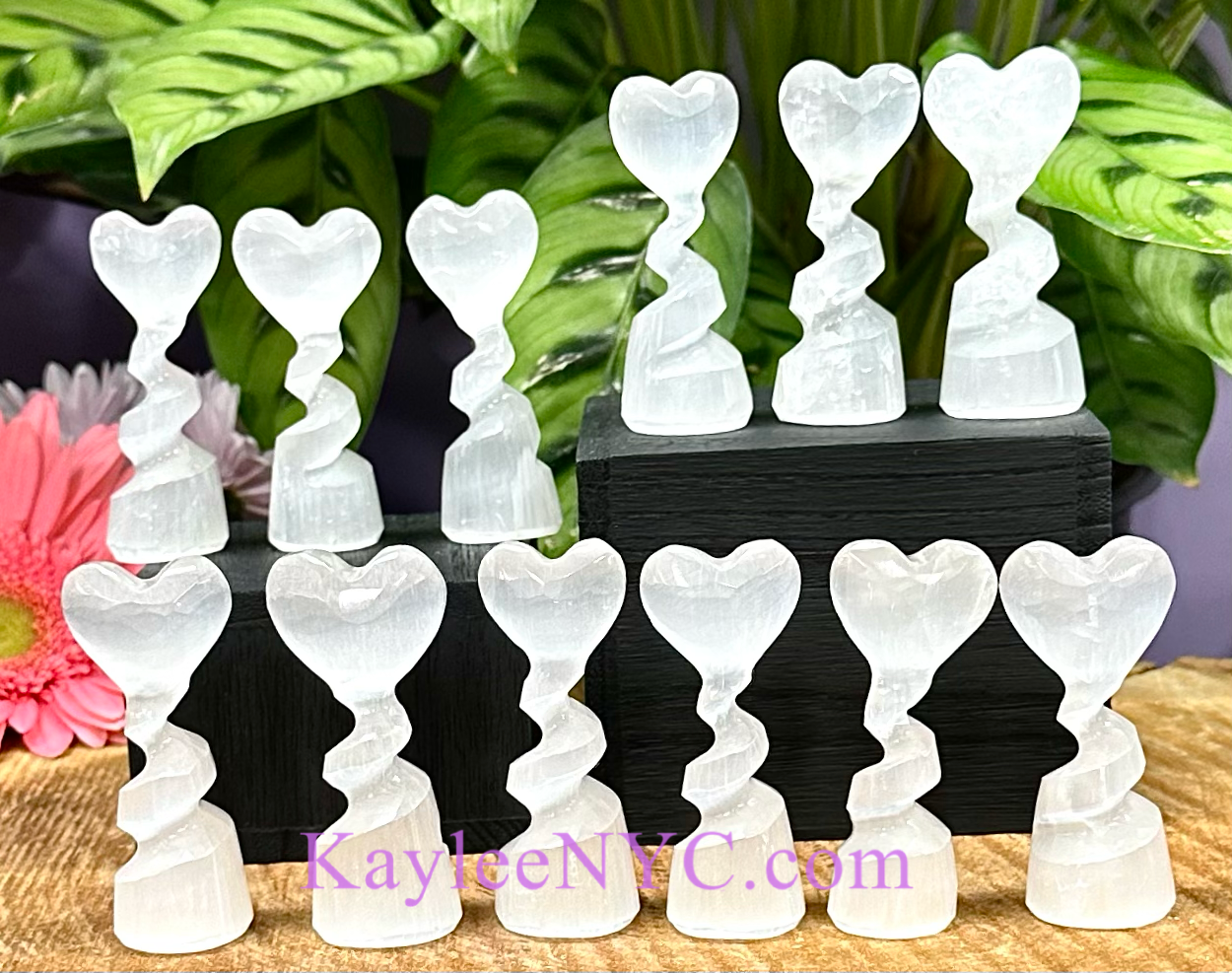 Wholesale Lot 12 pcs Natural Selenite aka Satin Spar Heart Spiral Crystal ~7cm