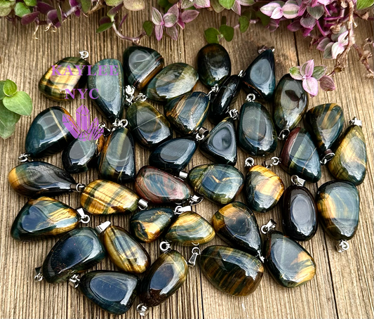 36 PCs Natural Blue Tiger Eye Crystal Pendant