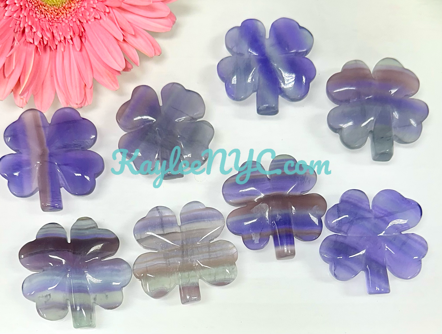 8 PCs 2” Natural Purple Fluorite 4 Leaf Clove