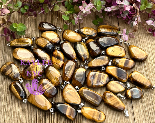 36 PCs Natural Tiger Eye Crystal Pendant