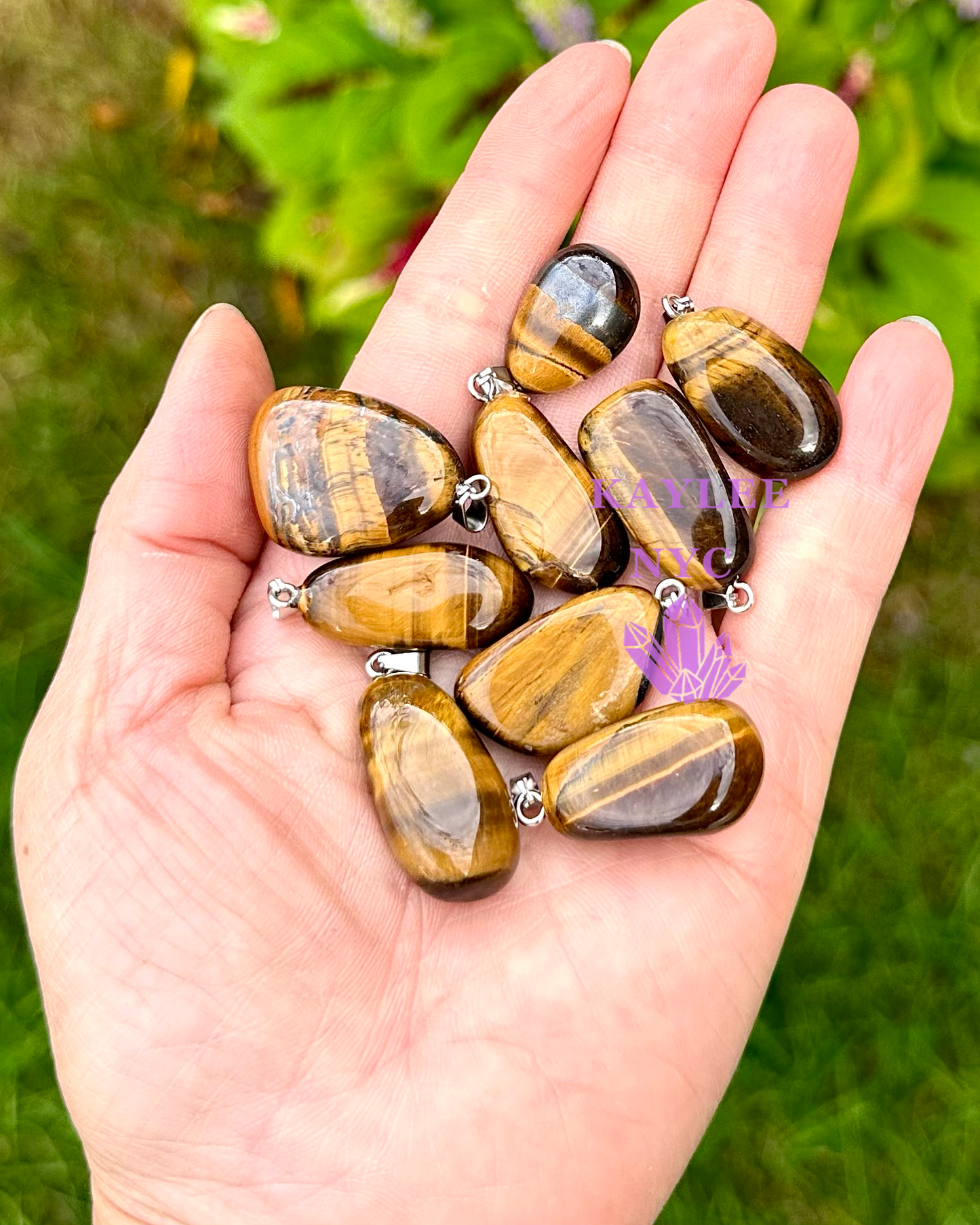 36 PCs Natural Tiger Eye Crystal Pendant