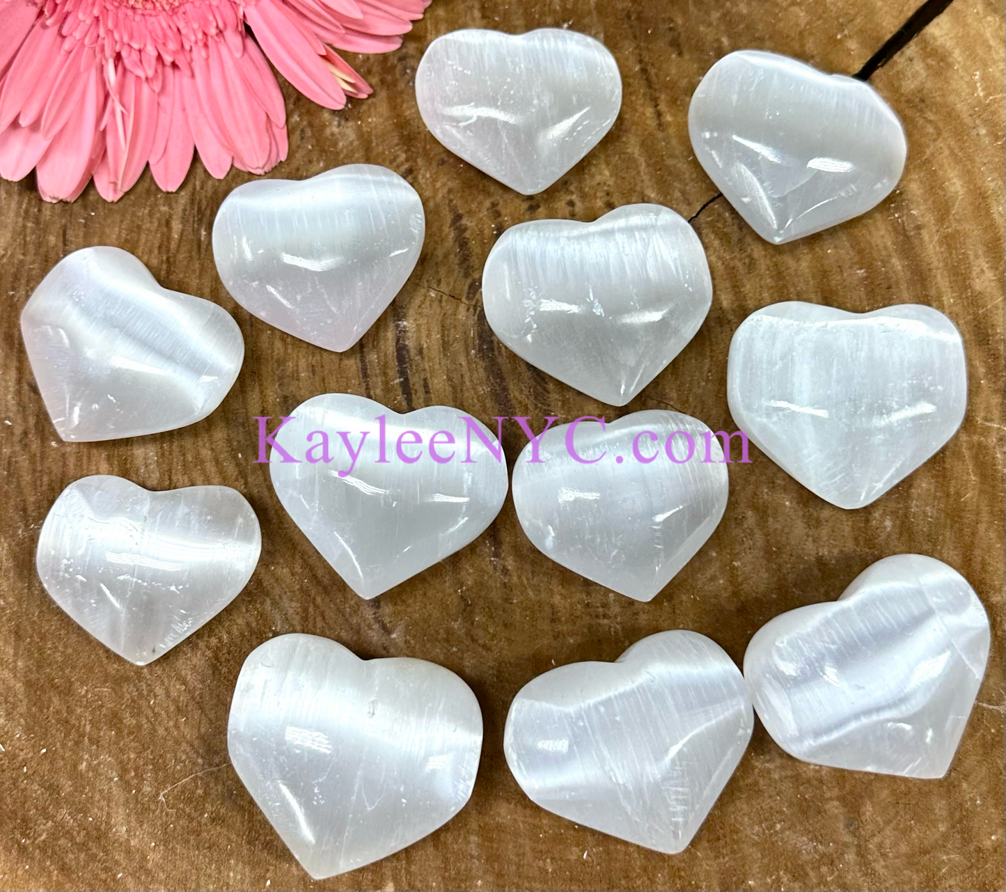 Wholesale Lot 12 pcs Natural Selenite aka Satin Spar Heart ~4cm