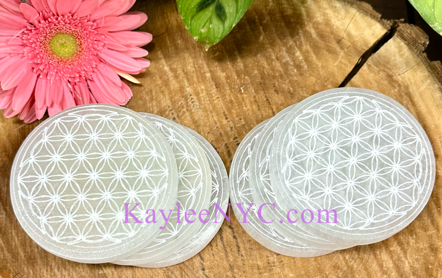 Wholesale Lot 6 pcs Natural Selenite aka Satin Spar Round Charging Plate Crystal Healing Energy