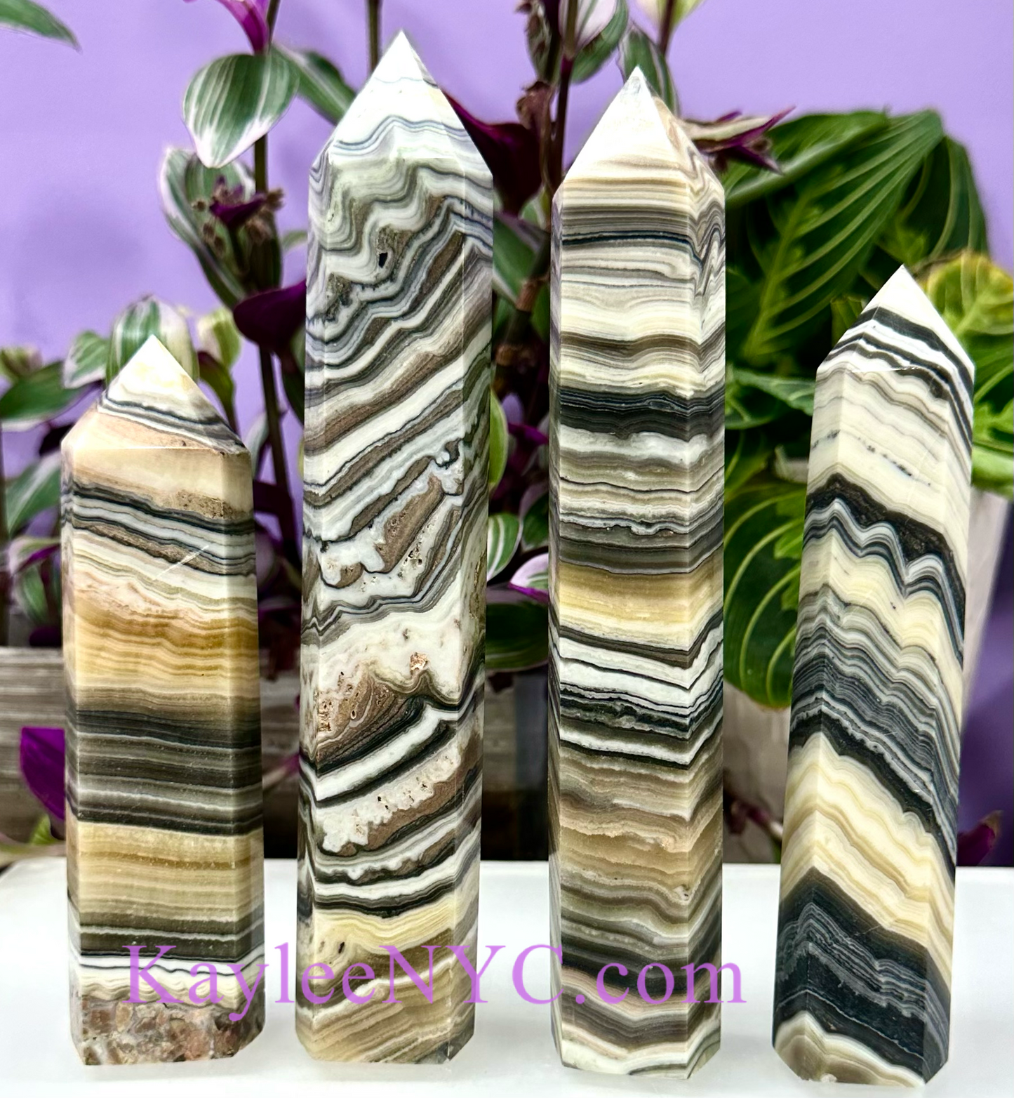 4 PCs Large Natural Zebra Calcite Obelisk Crystal Point