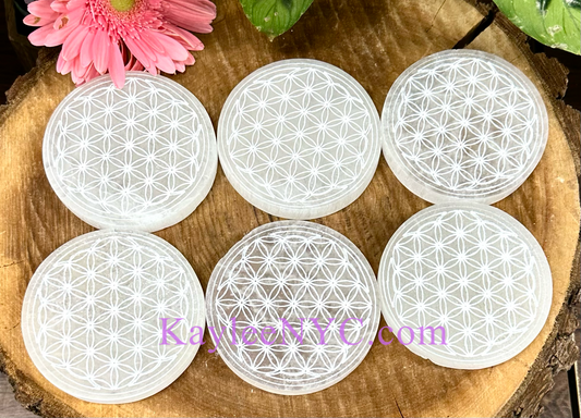 Wholesale Lot 6 pcs Natural Selenite aka Satin Spar Round Charging Plate Crystal Healing Energy