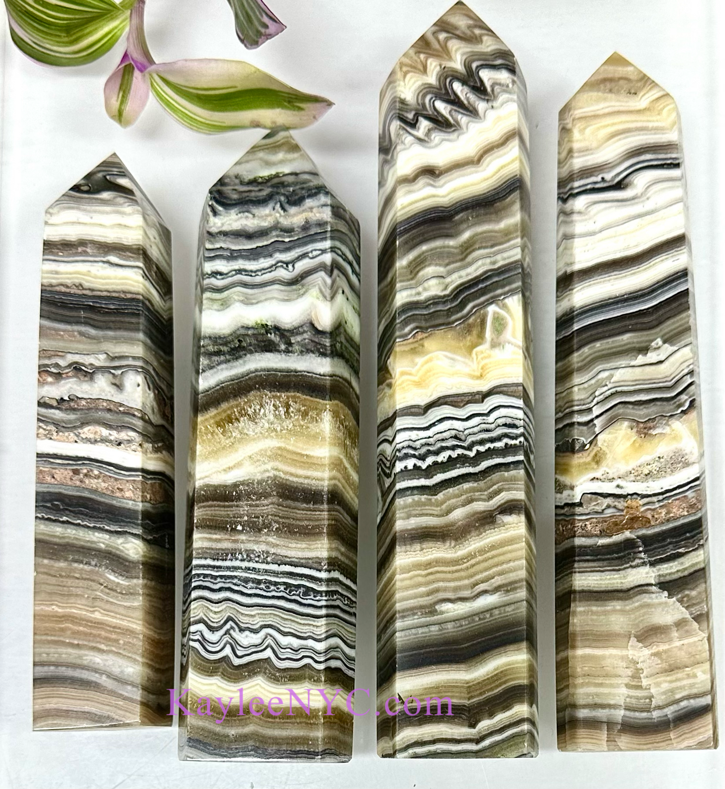 4 PCs Large Natural Zebra Calcite Obelisk Crystal Point