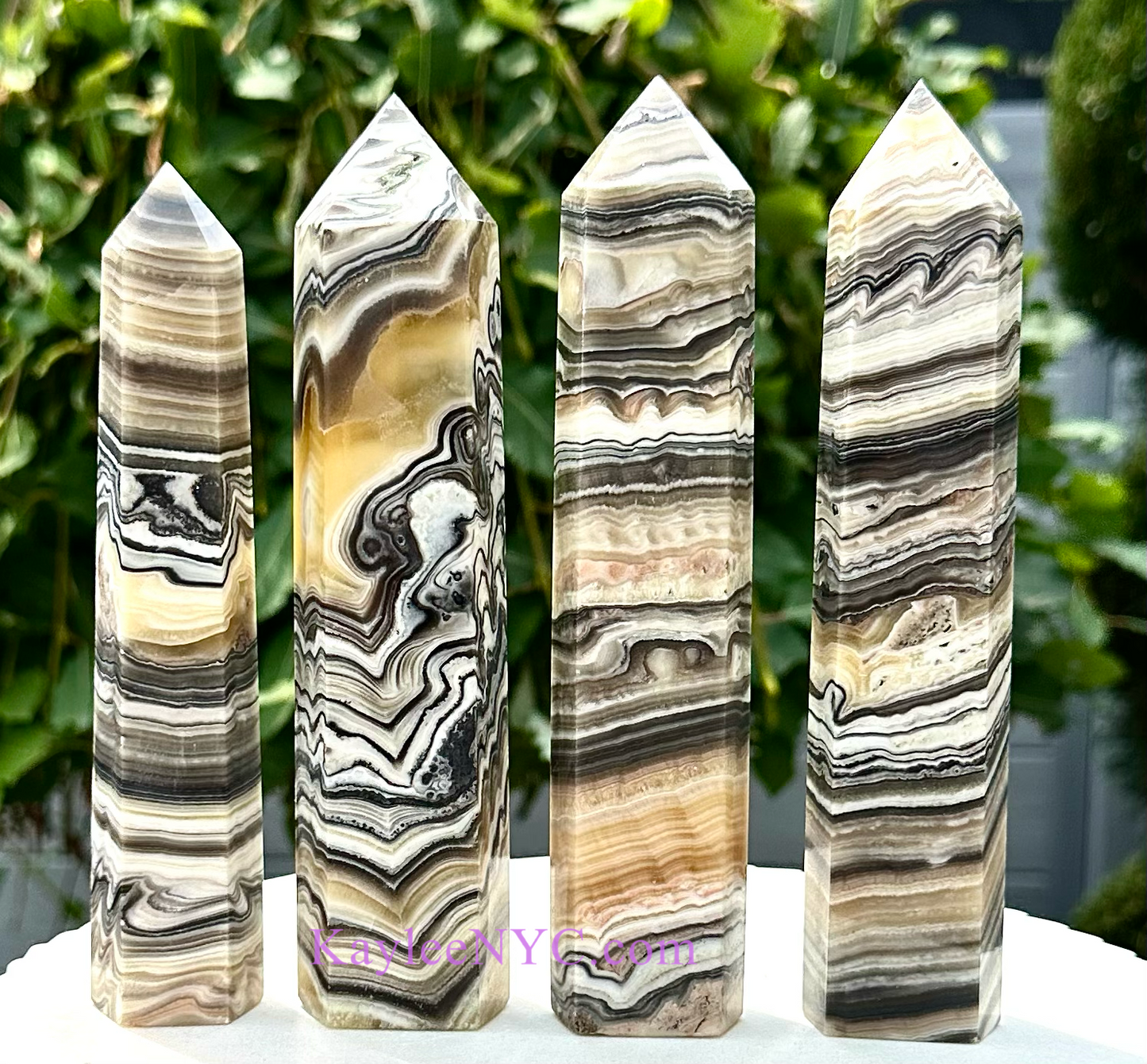 4 PCs Large Natural Zebra Calcite Obelisk Crystal Point