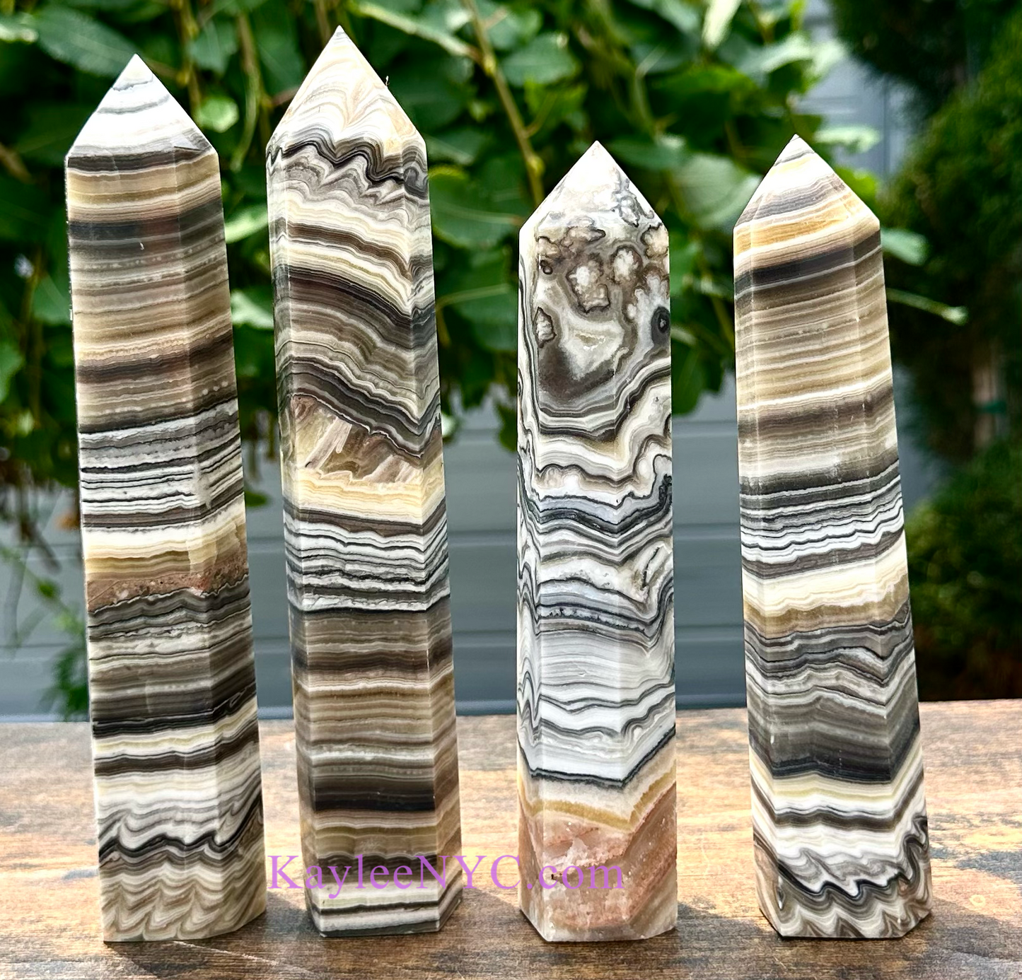 4 PCs Large Natural Zebra Calcite Obelisk Crystal Point