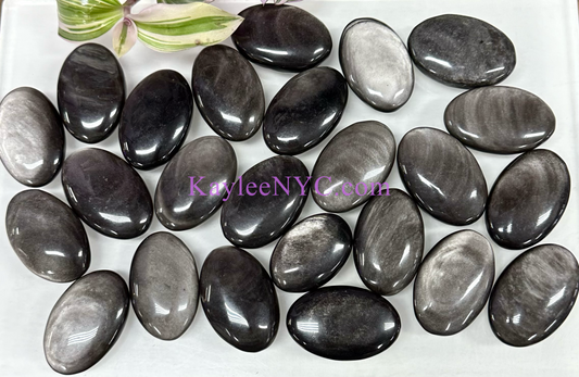 Wholesale 2 Lb Lot Natural Silver Sheen Obsidian Palm Stones Crystal Energy