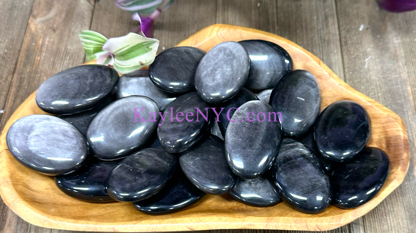 Wholesale 2 Lb Lot Natural Silver Sheen Obsidian Palm Stones Crystal Energy